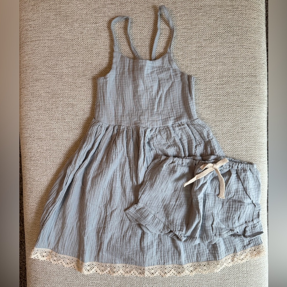 Indie Blue NWT Girls Size 8 Dusty Blue Dress with Matching Under Bottoms